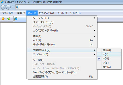 Internet Explorer�̕����T�C�Y�ύX���j���[
