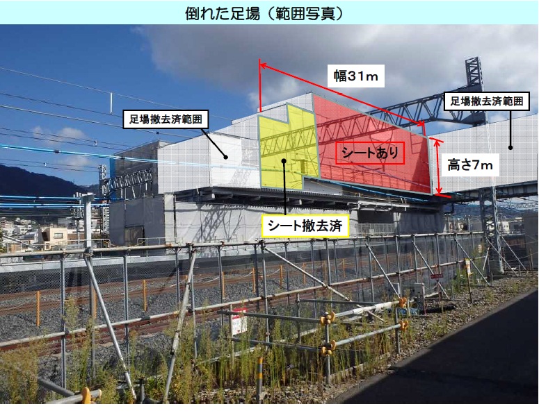 倒れた足場