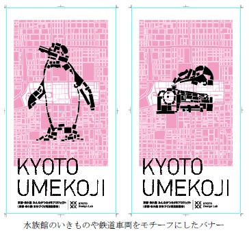 水族館のいきものや鉄道車両をモチーフにしたバナー