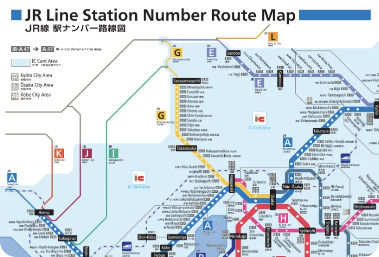 JR Line Station Number Route Map - Kinki Area