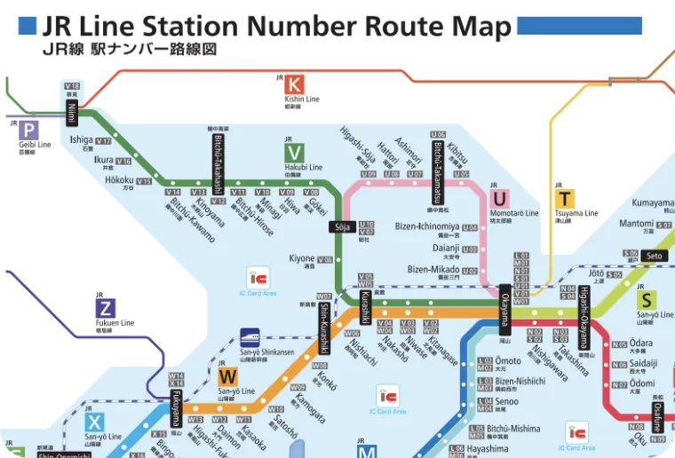 JR Line Station Number Route Map - Okayama Area