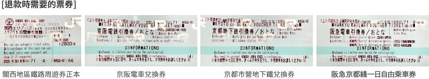 [退款時需要的票券]關西地區鐵路周遊券正本 京阪電車兌換券 京都市營地下鐵兌換券