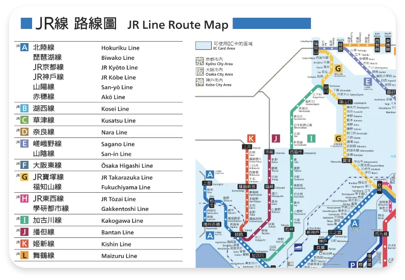 JR 線車站編號路線圖 - 近畿地區
