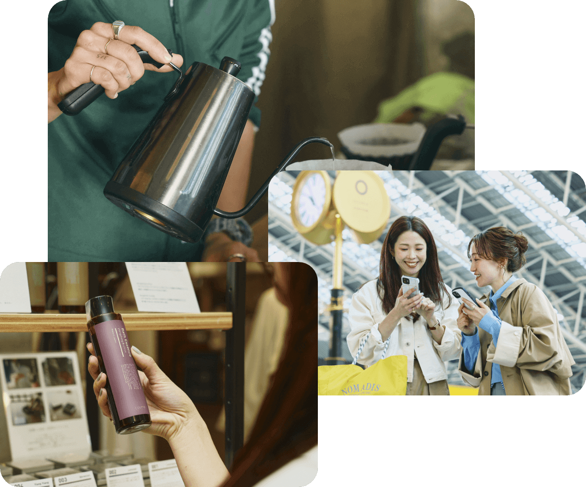���@NITO COFFEE AND CRAFT BEER�ŃR�[�q�[�����Ă���l�q�̎ʐ^ ���@�A�[�o�����T�[�`�̂ӂ��肪OSAKA STATION CITY�ŏ�芷�����Ԃ��������Ă���l�q�̎ʐ^ ���@�A�[�o�����T�[�`�X�g�A�ł����������y���ޗl�q�̎ʐ^