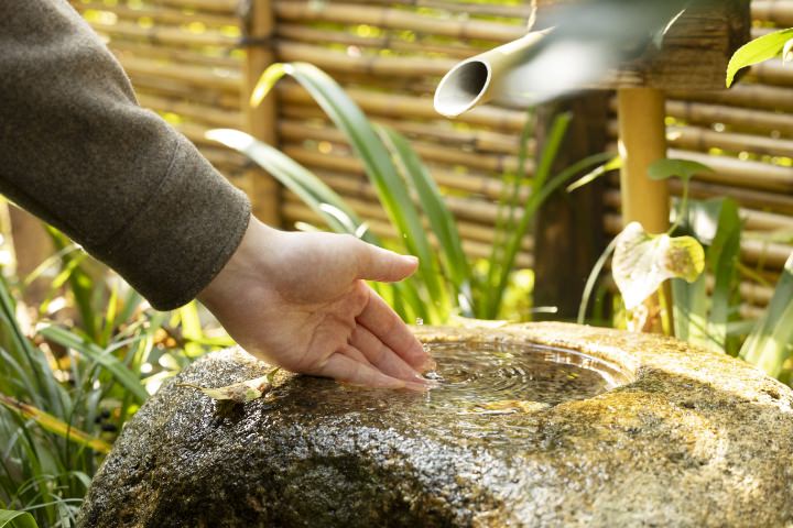 水で手を濡らしている様子